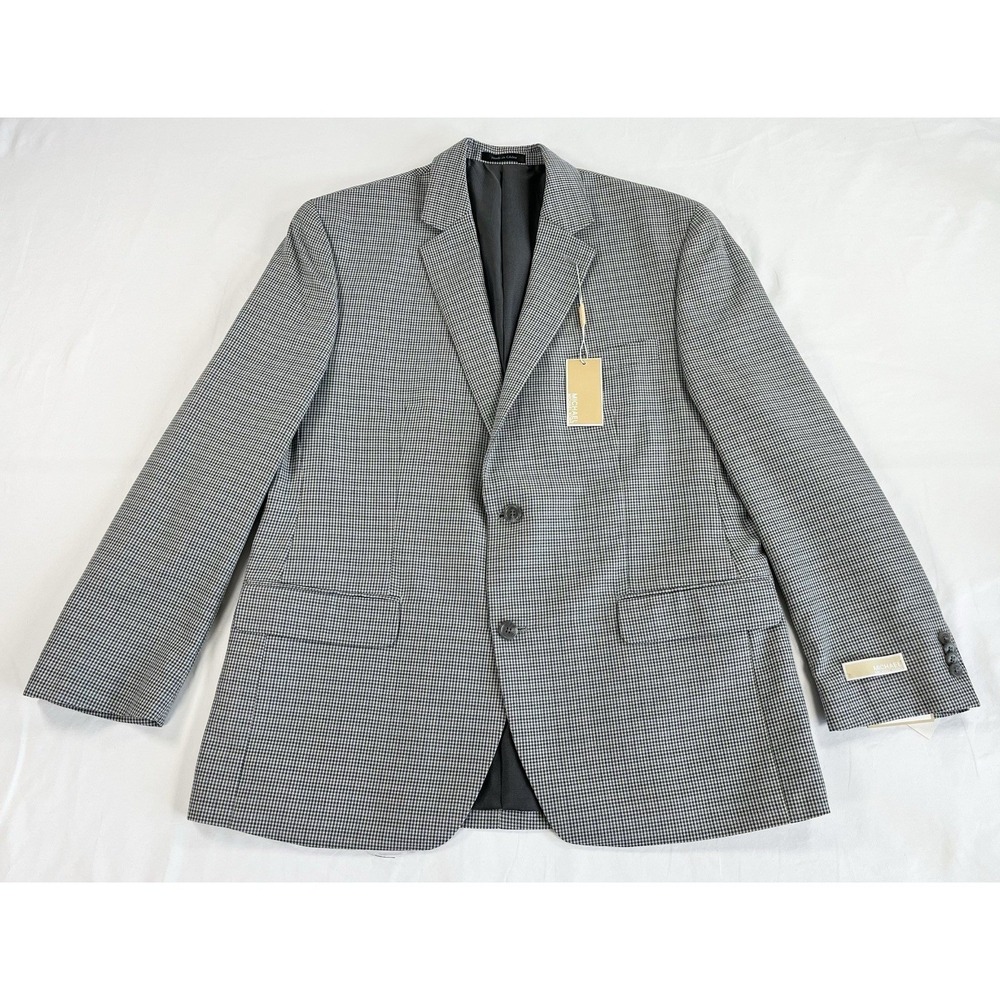 NWT Michael Kors Mens 44R Sport Coat Blazer Grey Black Houndstooth Classic Fit